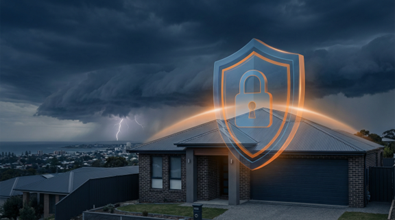 Shield protecting home- Sydney storm season home protection guide illustration
