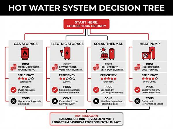 hot water system comparison chart costs efficiency gas electric heat pump solar Sydney