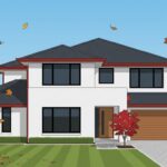 Professional Sydney home with clean red gutters and well-maintained roof during autumn season with falling leaves