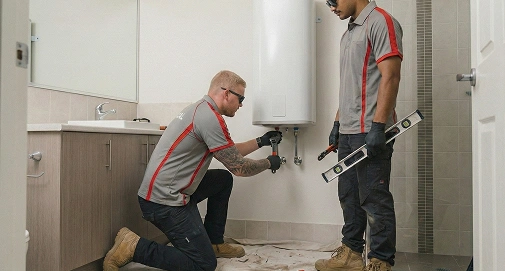 Professional plumbing specialist replacing and installing hot water units for reliable performance across Sydney